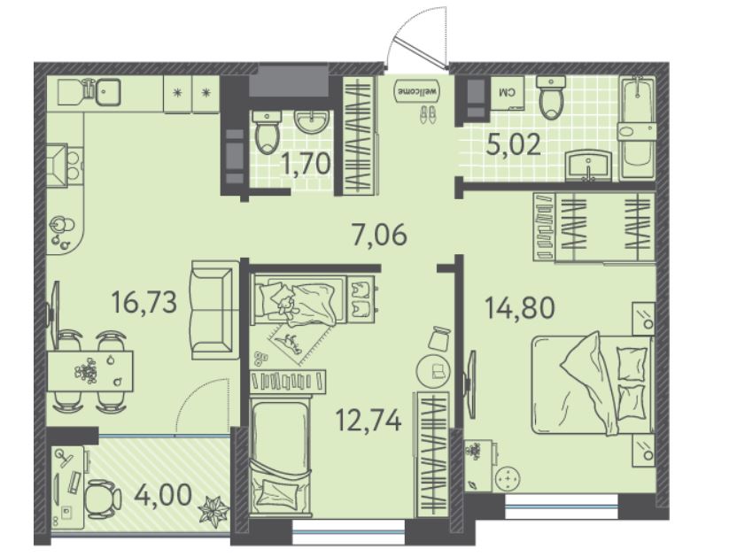 Двухкомнатная в Литер 7 очередь 2