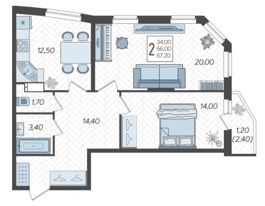 Двухкомнатная в Литер 7