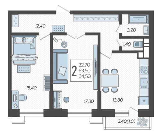 Двухкомнатная в Литер 2