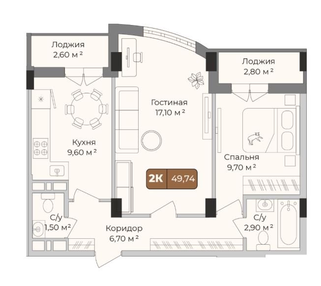 Двухкомнатная в Литер 3