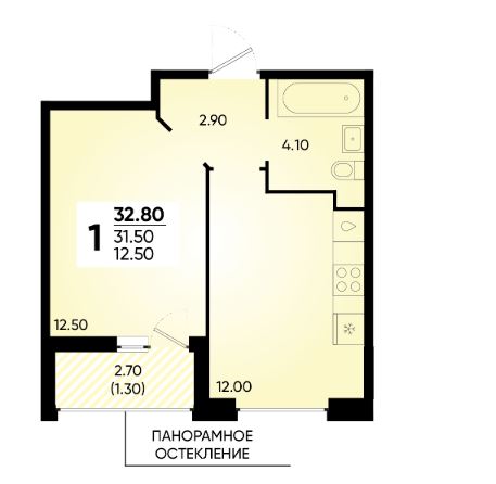 Однокомнатная в Литер 4.1