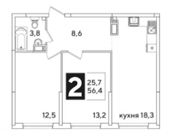 Двухкомнатная в Литер 42