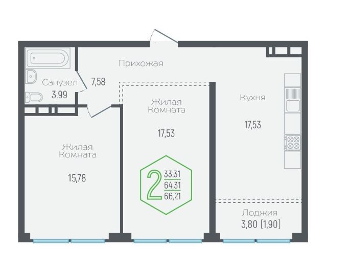 Двухкомнатная в Литер 3