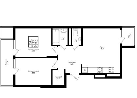 Двухкомнатная в Литер 1