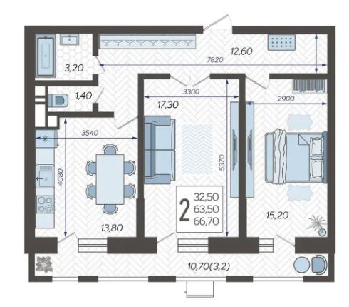 Двухкомнатная в Литер 7