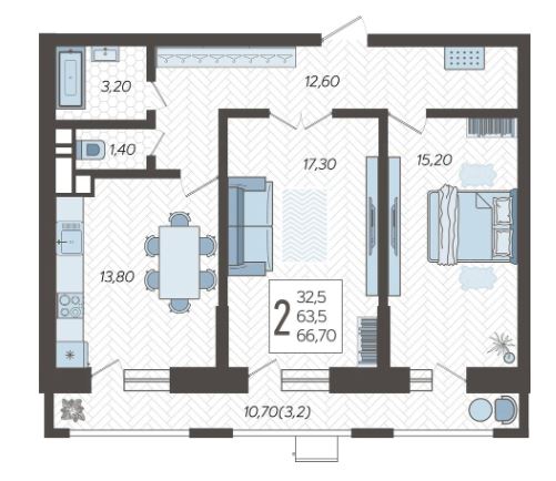 Двухкомнатная в Литер 3