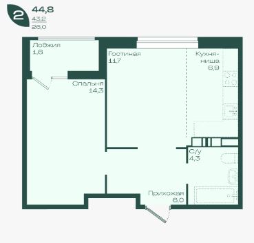 Двухкомнатная в Литер 1.1
