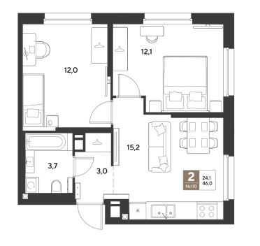 Двухкомнатная в Литер 12