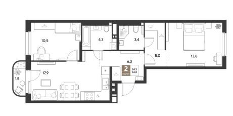 Двухкомнатная в Литер 12