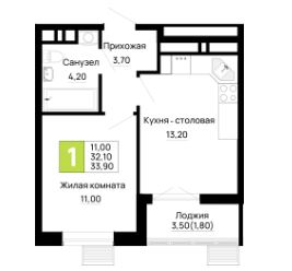 Однокомнатная в Очередь 1 Литер 2