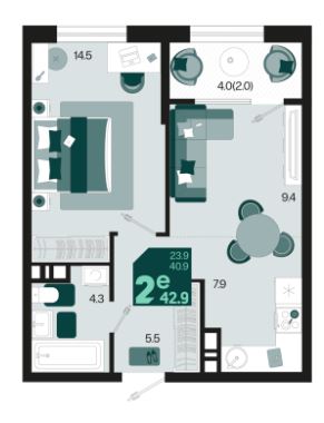 Двухкомнатная в Квартал 1.5 Литер 1