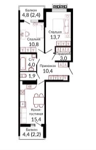 Двухкомнатная в Литер 2.1 очередь 1