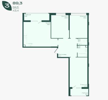 Трехкомнатная в Литер 1.2