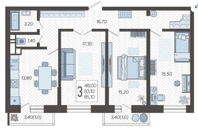 Трехкомнатная в Литер 3