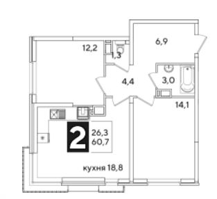 Двухкомнатная в Литер 39