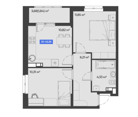 Двухкомнатная в Литер 2