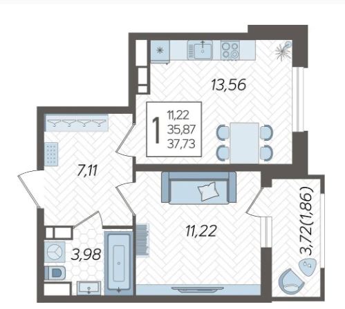 Однокомнатная в Литер 1