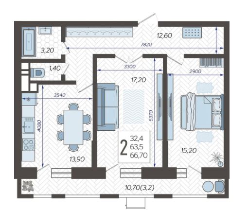 Двухкомнатная в Литер 5