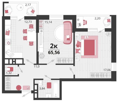 Двухкомнатная в Литер 16