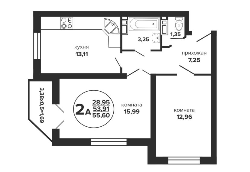 Двухкомнатная в Литер 1