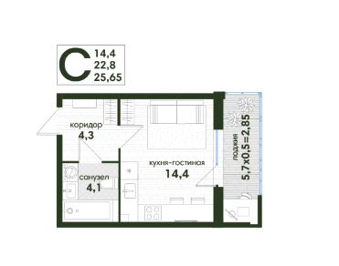 Студия в Литер 4 очередь 1