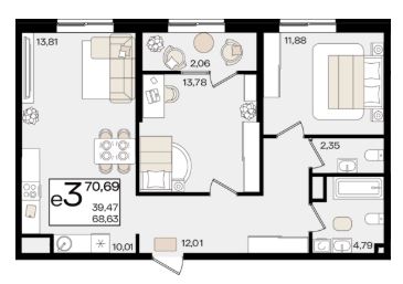 Трехкомнатная в Литер 1.4