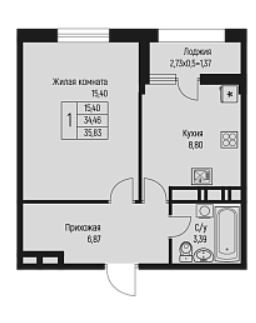 Однокомнатная в Литер 1