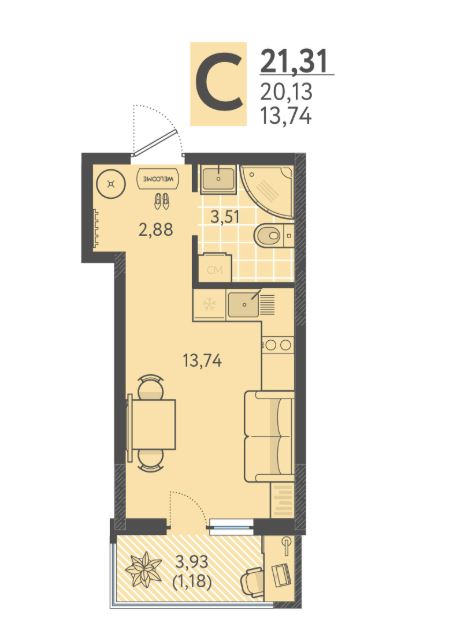 Студия в Литер 4 очередь 2