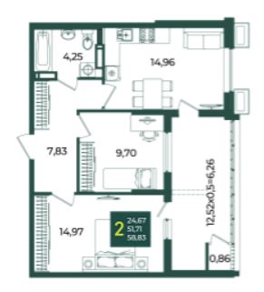 Двухкомнатная в Дом 10 очередь 3