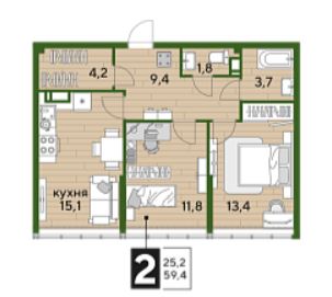 Двухкомнатная в Литер 21