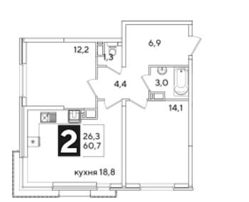 Двухкомнатная в Литер 31