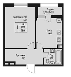 Однокомнатная в Литер 1