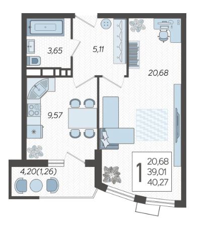 Однокомнатная в Литер 4