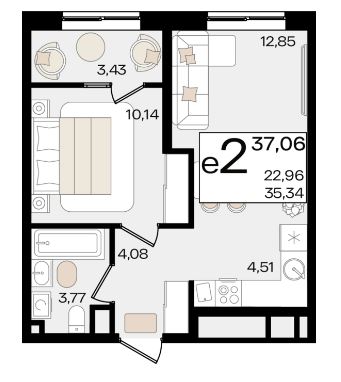 Двухкомнатная в Литер 1.3