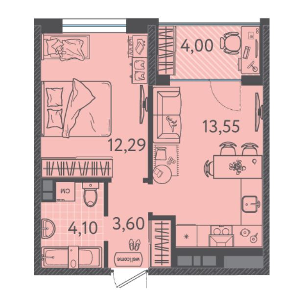 Однокомнатная в Литер 6 очередь 2