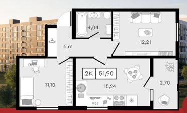 Двухкомнатная в Литер 34