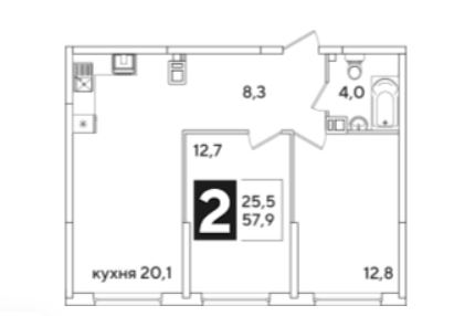 Двухкомнатная в Литер 46