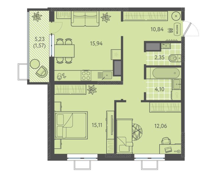Двухкомнатная в Литер 8 очередь 3