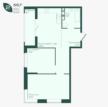 Двухкомнатная в Литер 1.2