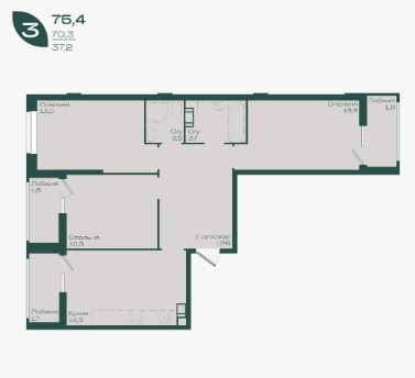 Трехкомнатная в Литер 1.1