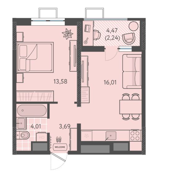 Однокомнатная в Литер 8 очередь 3