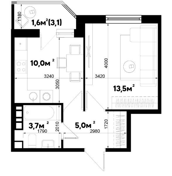 Однокомнатная в Литер 2.7