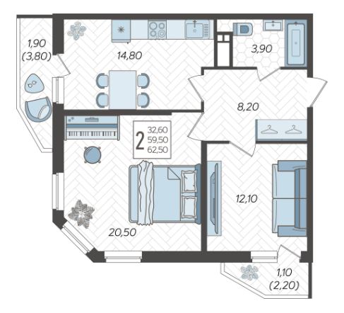 Двухкомнатная в Литер 6