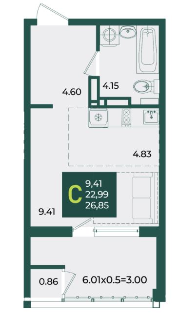 Студия в Дом 6 очередь 3