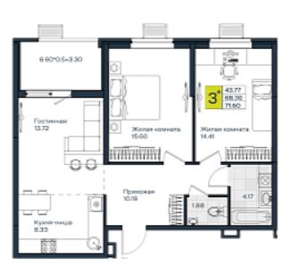 Трехкомнатная в Литер 3