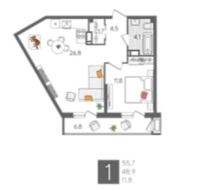 Однокомнатная в Литер 2