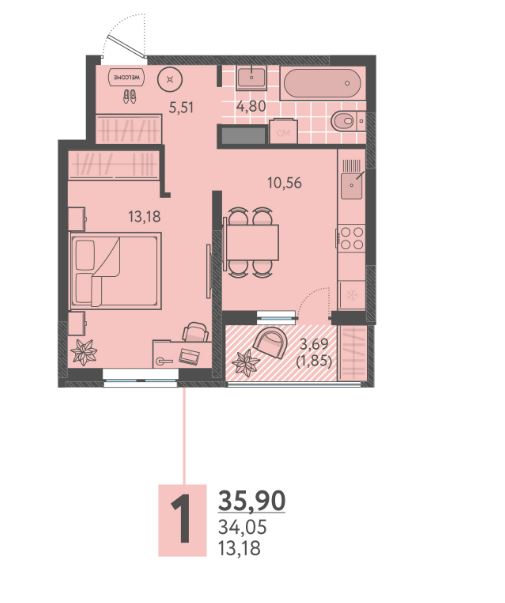 Однокомнатная в Литер 9 очередь 3