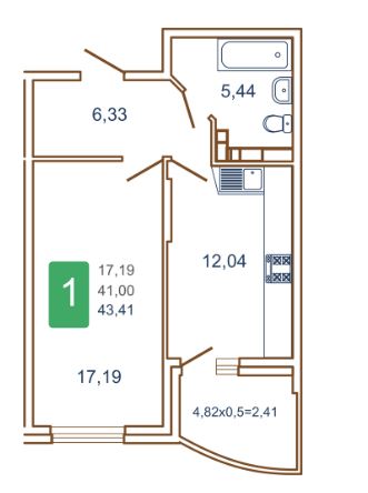 Однокомнатная в Очередь 2 Литер 1