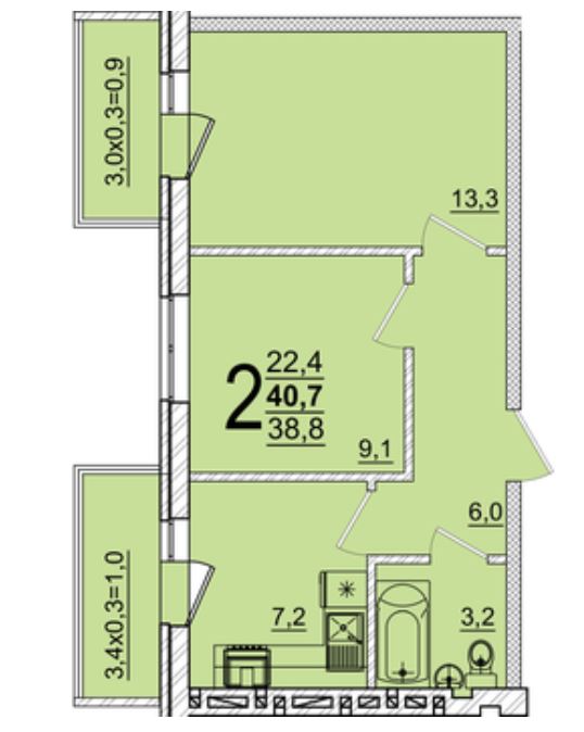 Двухкомнатная в Литер 46