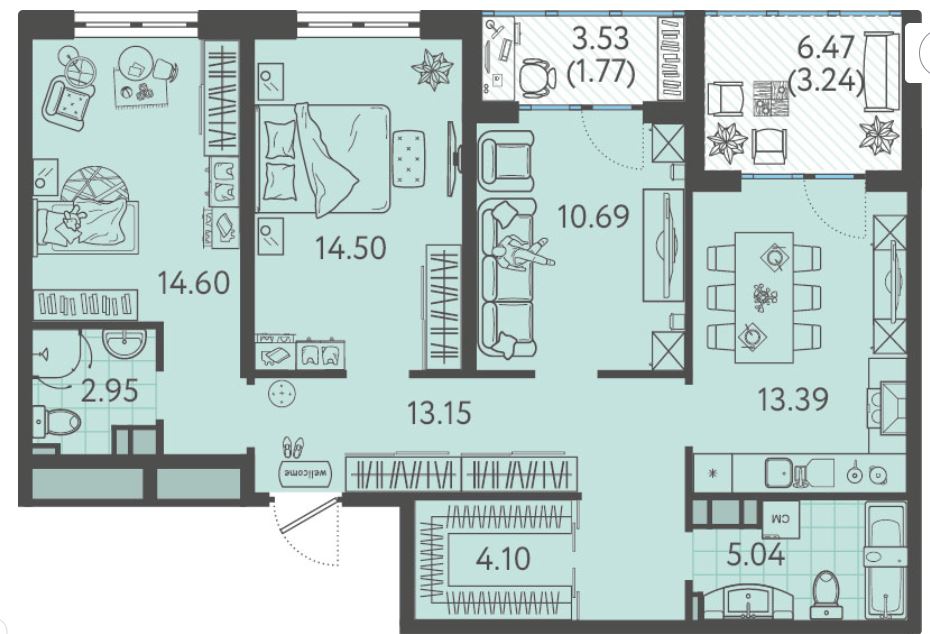 Трехкомнатная в Литер 2